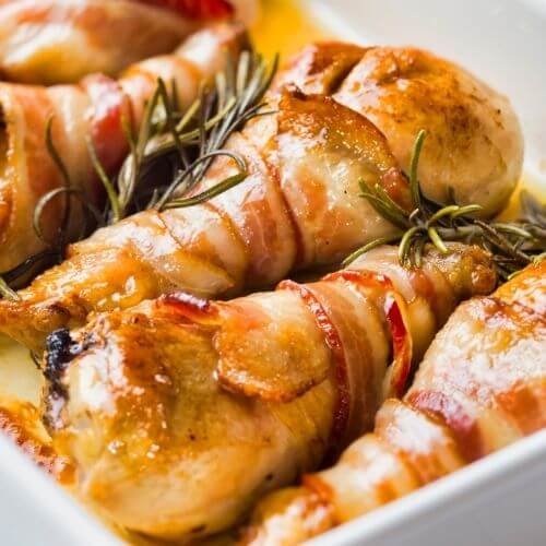 Roasted Bacon Wrapped Chicken Legs