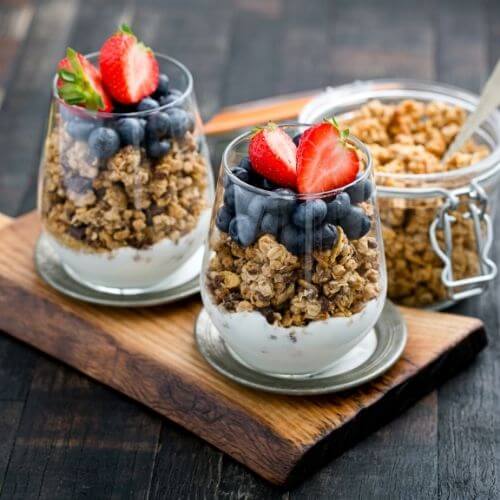 Granola Muesli With Fresh Strawberries and Blueberries